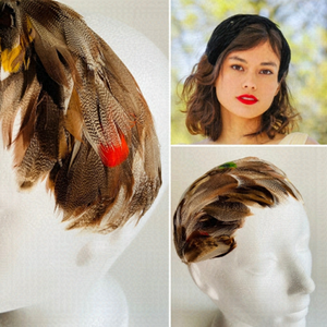 Vintage small duck feather fascinator headband hat.